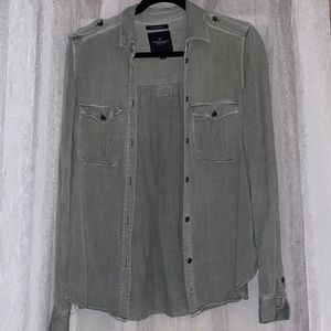 American Eagle army green button up